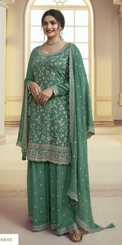 Green Chinon Embroidery Multi Work Salwar Suit | Jump Suits, Salwar suit, Casual Suits, Creative suits, Designer Suits, Palazzo Suits, Party Wear Suits, Patiala Suits, Straight Suits