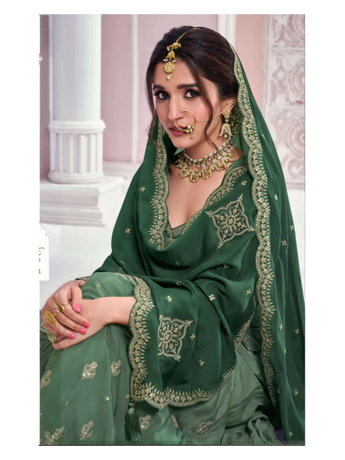 Green Chinon Multi Coding Work Salwar Suit | Jump Suits, Salwar suit, Casual Suits, Creative suits, Designer Suits, Palazzo Suits, Party Wear Suits, Patiala Suits, Straight Suits