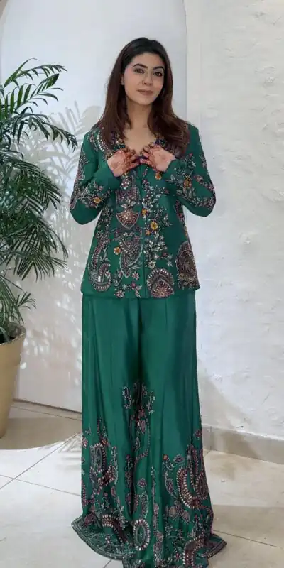Green Chinon Sequence Work Salwar Suit | Jump Suits, Salwar suit, Casual Suits, Creative suits, Designer Suits, Palazzo Suits, Party Wear Suits, Patiala Suits, Straight Suits