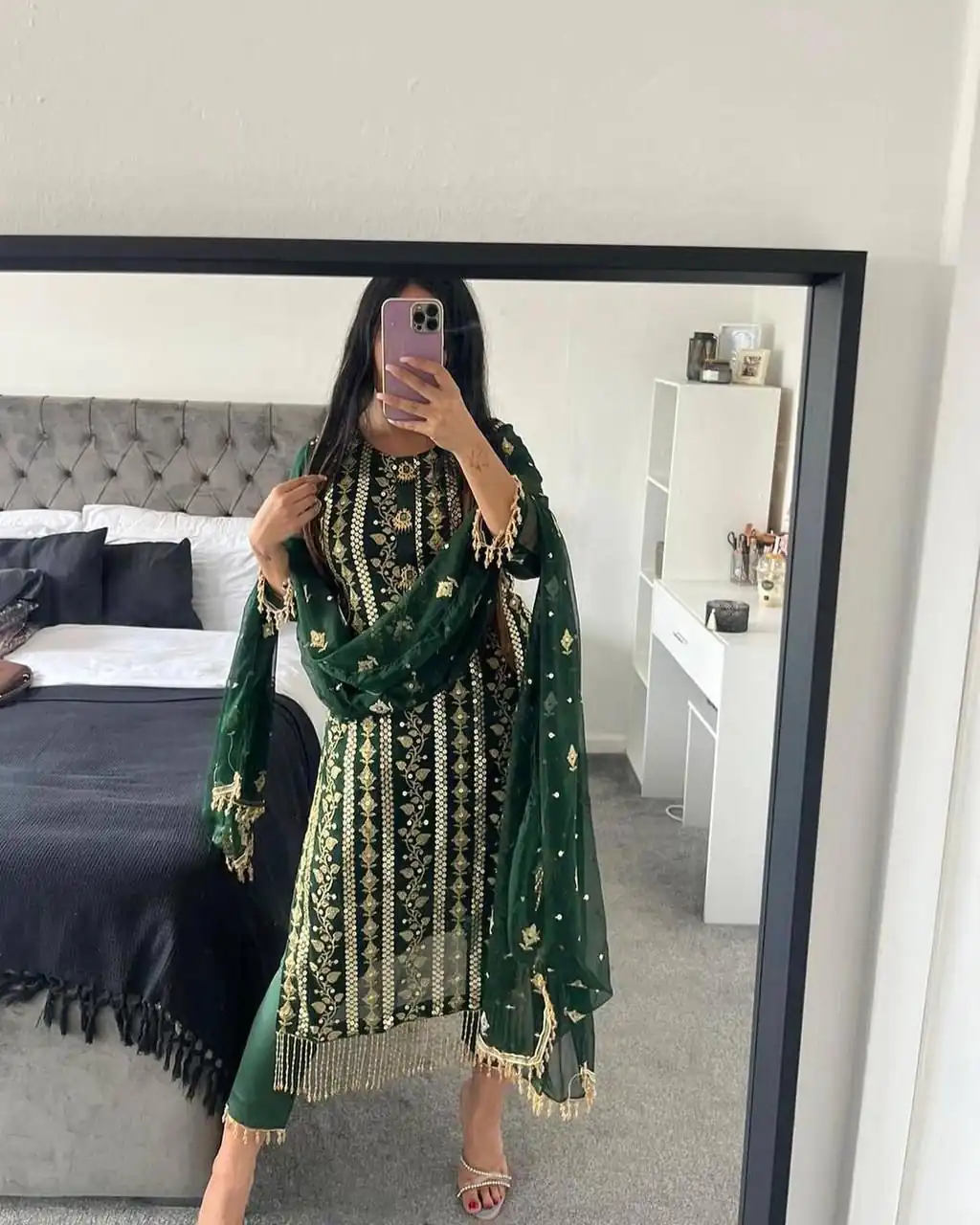 Green Chinon Silk With Embroidery Work Salwar Suit | Jump Suits, Salwar suit, Casual Suits, Creative suits, Designer Suits, Palazzo Suits, Party Wear Suits, Patiala Suits, Straight Suits