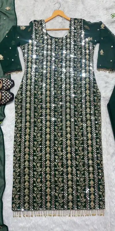 Green Chinon Silk With Embroidery Work Salwar Suit | Jump Suits, Salwar suit, Casual Suits, Creative suits, Designer Suits, Palazzo Suits, Party Wear Suits, Patiala Suits, Straight Suits