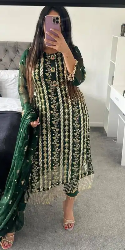 Green Chinon Silk With Embroidery Work Salwar Suit | Jump Suits, Salwar suit, Casual Suits, Creative suits, Designer Suits, Palazzo Suits, Party Wear Suits, Patiala Suits, Straight Suits
