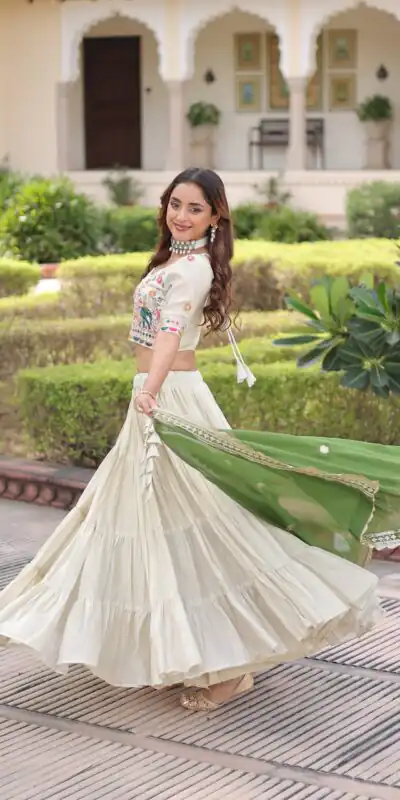 Green Cosmos Silk Embroidery Zari Work Lehenga Choli | Lehenga, Bollywood Lehenga, Creative Lehenga, Designer Lehenga, Embroidered Lehenga, Party Wear Lehenga
