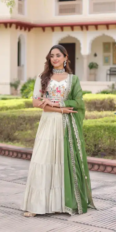 Green Cosmos Silk Embroidery Zari Work Lehenga Choli | Lehenga, Bollywood Lehenga, Creative Lehenga, Designer Lehenga, Embroidered Lehenga, Party Wear Lehenga