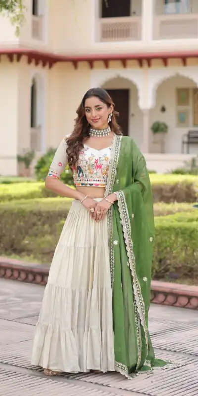 Green Cosmos Silk Embroidery Zari Work Lehenga Choli | Lehenga, Bollywood Lehenga, Creative Lehenga, Designer Lehenga, Embroidered Lehenga, Party Wear Lehenga