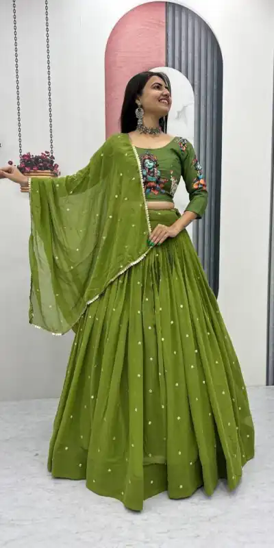 Green Cotton Kalamkari Embroidery Work Lehenga Choli | Lehenga, Bollywood Lehenga, Creative Lehenga, Designer Lehenga, Embroidered Lehenga, Party Wear Lehenga