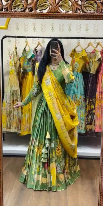 Green Cotton Kalamkari Print Lehenga Choli | Lehenga, Bollywood Lehenga, Creative Lehenga, Designer Lehenga, Embroidered Lehenga, Party Wear Lehenga