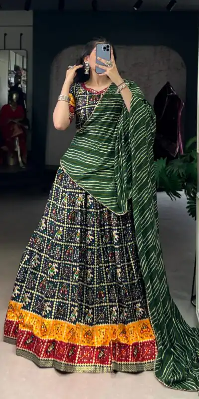 Green Cotton Printed Lehenga Choli | Lehenga, Bollywood Lehenga, Creative Lehenga, Designer Lehenga, Embroidered Lehenga, Party Wear Lehenga