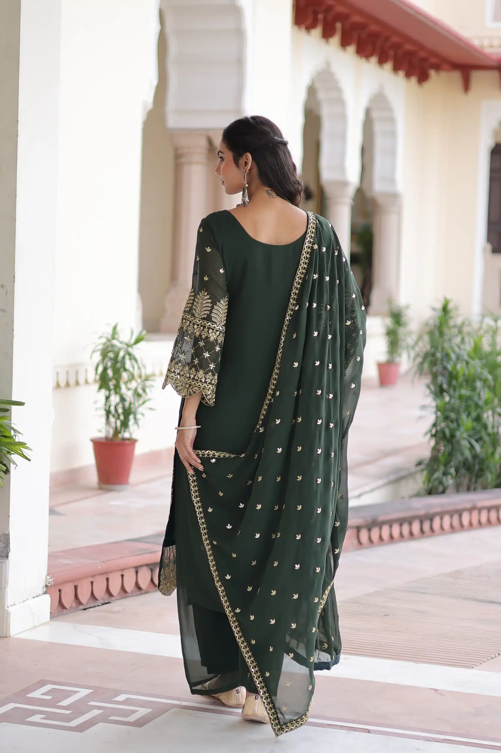 Green Faux Blooming Embroidered Work Salwar Suit | Jump Suits, Salwar suit, Casual Suits, Creative suits, Designer Suits, Palazzo Suits, Party Wear Suits, Patiala Suits, Straight Suits