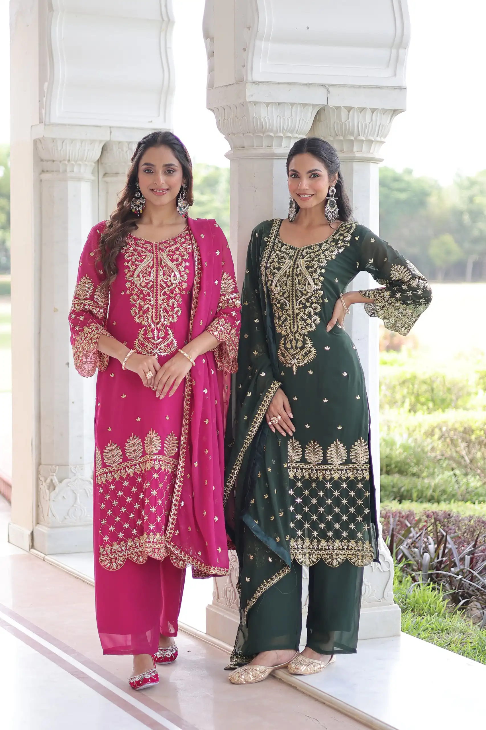Green Faux Blooming Embroidered Work Salwar Suit | Jump Suits, Salwar suit, Casual Suits, Creative suits, Designer Suits, Palazzo Suits, Party Wear Suits, Patiala Suits, Straight Suits