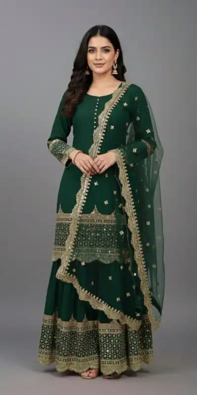 Green Faux Georgette Embroider Salwar Suit | Jump Suits, Salwar suit, Casual Suits, Creative suits, Designer Suits, Palazzo Suits, Party Wear Suits, Patiala Suits, Straight Suits