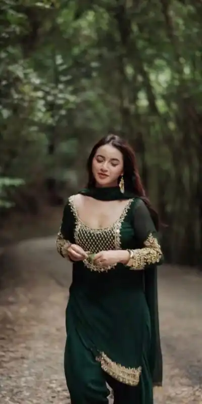 Green Faux Georgette Embroidery Work Salwar Suit | Jump Suits, Salwar suit, Casual Suits, Creative suits, Designer Suits, Palazzo Suits, Party Wear Suits, Patiala Suits, Straight Suits