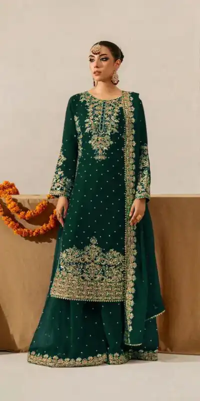 Green Faux Georgette Lace Work Salwar Suit | Jump Suits, Salwar suit, Casual Suits, Creative suits, Designer Suits, Palazzo Suits, Party Wear Suits, Patiala Suits, Straight Suits