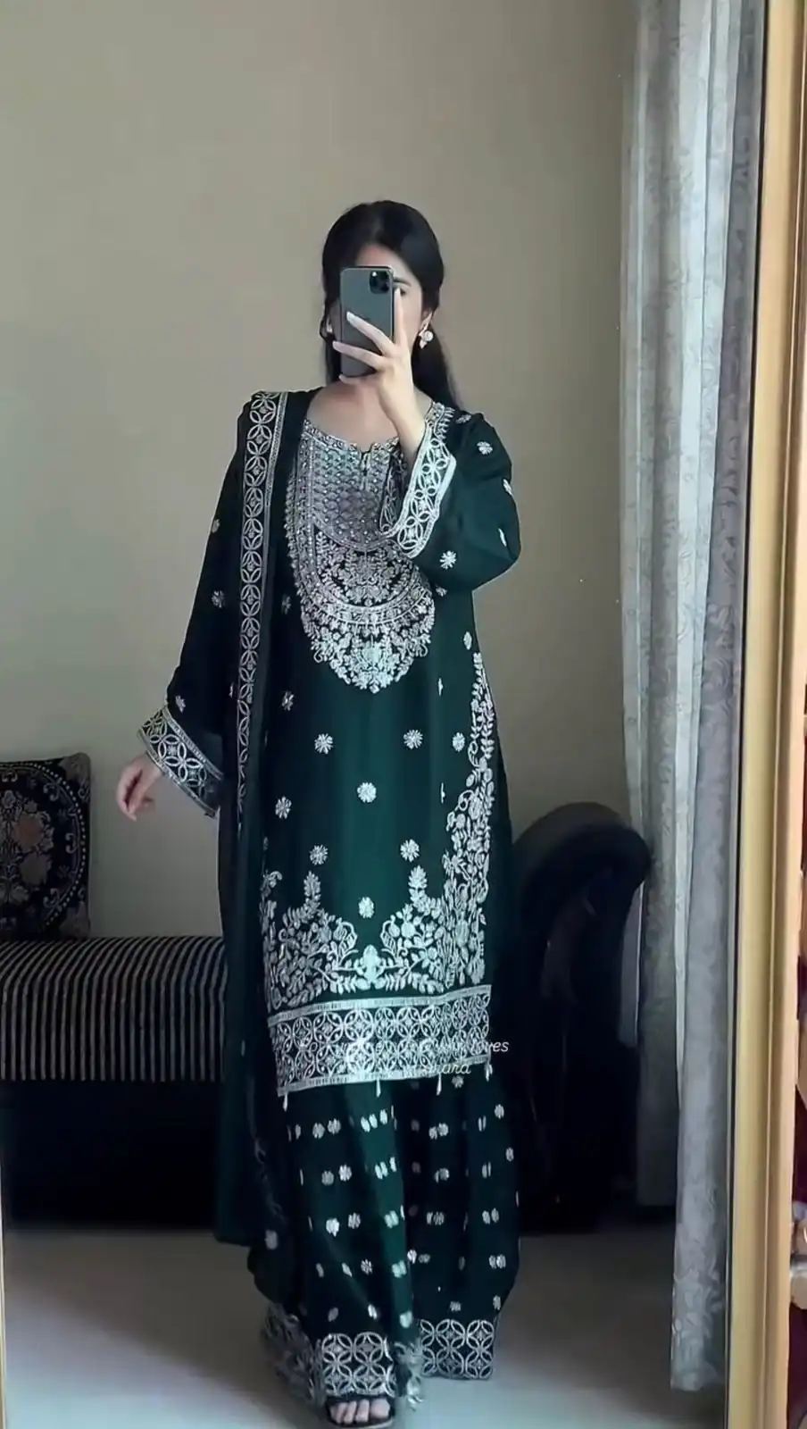 Green Faux Georgette Sequence Work Salwar Suit | Jump Suits, Salwar suit, Casual Suits, Creative suits, Designer Suits, Palazzo Suits, Party Wear Suits, Patiala Suits, Straight Suits