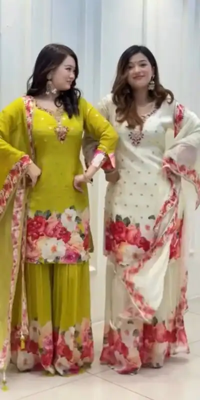 Green Faux Georgette With Embroidery Salwar Suit | Jump Suits, Salwar suit, Casual Suits, Creative suits, Designer Suits, Palazzo Suits, Party Wear Suits, Patiala Suits, Straight Suits