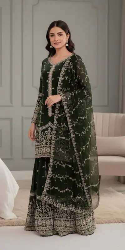 Green Fendy Silk Embroidery Work Salwar Suit | Jump Suits, Salwar suit, Casual Suits, Creative suits, Designer Suits, Palazzo Suits, Party Wear Suits, Patiala Suits, Straight Suits