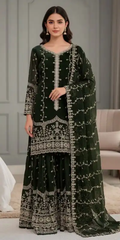 Green Fendy Silk Embroidery Work Salwar Suit | Jump Suits, Salwar suit, Casual Suits, Creative suits, Designer Suits, Palazzo Suits, Party Wear Suits, Patiala Suits, Straight Suits