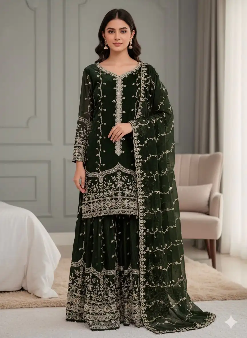 Green Fendy Silk Embroidery Work Salwar Suit | Jump Suits, Salwar suit, Casual Suits, Creative suits, Designer Suits, Palazzo Suits, Party Wear Suits, Patiala Suits, Straight Suits
