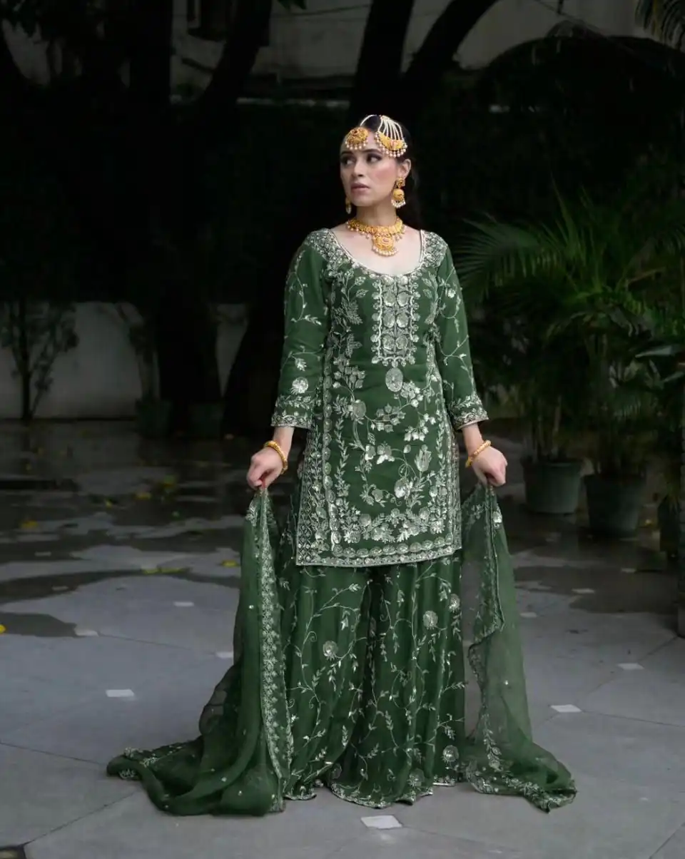Green Fox Georgette Embroidery Work Salwar Suit | Jump Suits, Salwar suit, Casual Suits, Creative suits, Designer Suits, Palazzo Suits, Party Wear Suits, Patiala Suits, Straight Suits