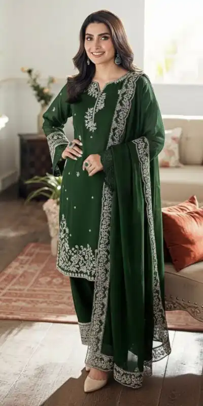 Green French Crap Embroidery Cut Work Salwar Suit | Jump Suits, Salwar suit, Casual Suits, Creative suits, Designer Suits, Palazzo Suits, Party Wear Suits, Patiala Suits, Straight Suits