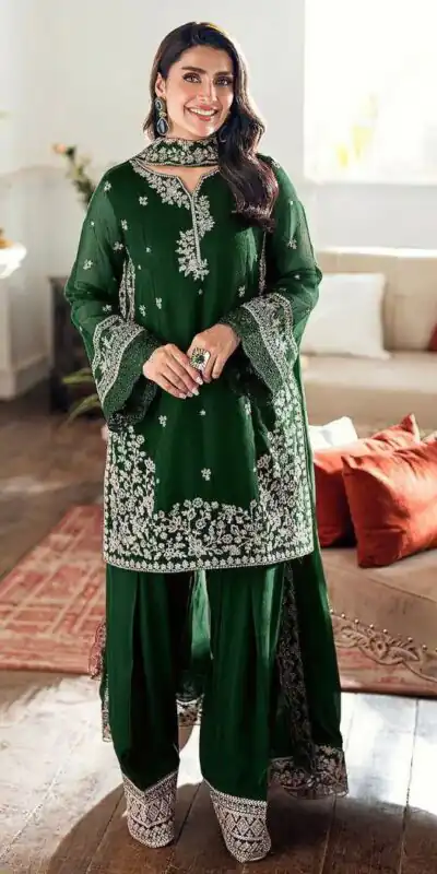 Green French Crap Embroidery Cut Work Salwar Suit | Jump Suits, Salwar suit, Casual Suits, Creative suits, Designer Suits, Palazzo Suits, Party Wear Suits, Patiala Suits, Straight Suits
