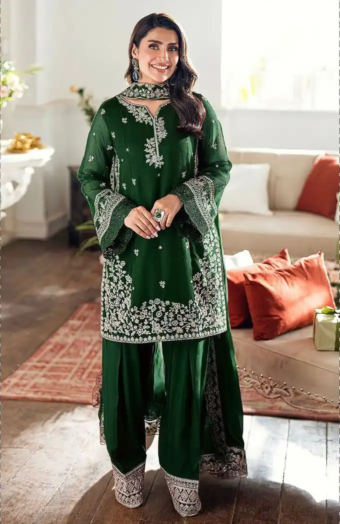 Green French Crap Embroidery Cut Work Salwar Suit | Jump Suits, Salwar suit, Casual Suits, Creative suits, Designer Suits, Palazzo Suits, Party Wear Suits, Patiala Suits, Straight Suits