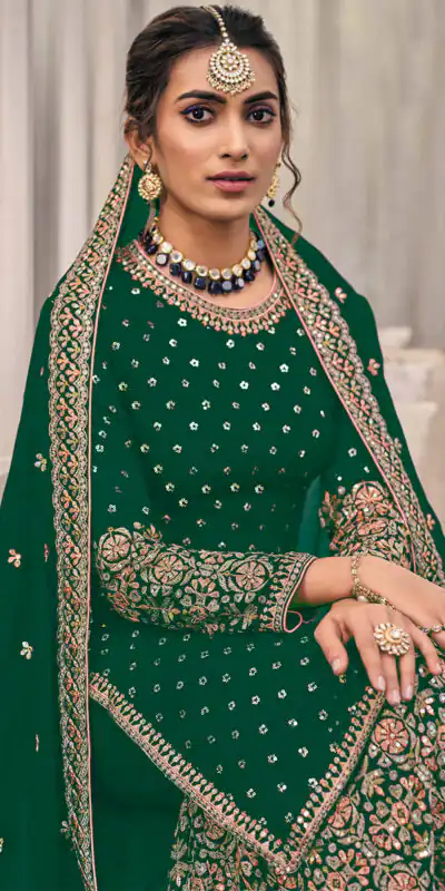 Green Georgette Embroidery Lace Work Salwar Suit | Jump Suits, Tops & Bottoms, Track Suits, Salwar suit, Casual Suits, Creative suits, Designer Suits, Palazzo Suits, Party Wear Suits, Patiala Suits, Straight Suits, Trendy Wear