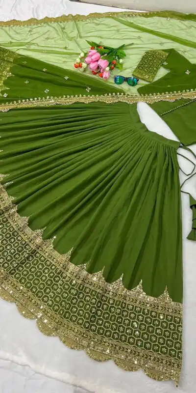 Green Georgette Embroidery Lehenga Choli | Lehenga, Bollywood Lehenga, Creative Lehenga, Designer Lehenga, Embroidered Lehenga, Party Wear Lehenga