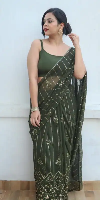 Green Georgette Embroidery Sequence Saree | Sarees, Bollywood Sarees, Creative Sarees, Designer Sarees, Embroidered Sarees, Ethnic Saree, Modern Digital sarees, Party Wear Sarees