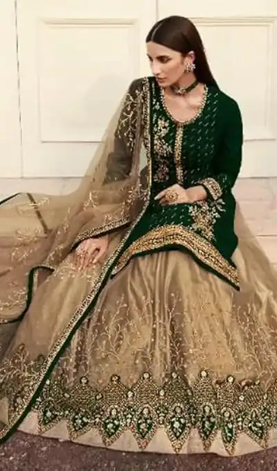 Green Georgette Embroidery Stone Work Lehenga Choli | Lehenga, Bollywood Lehenga, Creative Lehenga, Designer Lehenga, Embroidered Lehenga, Party Wear Lehenga