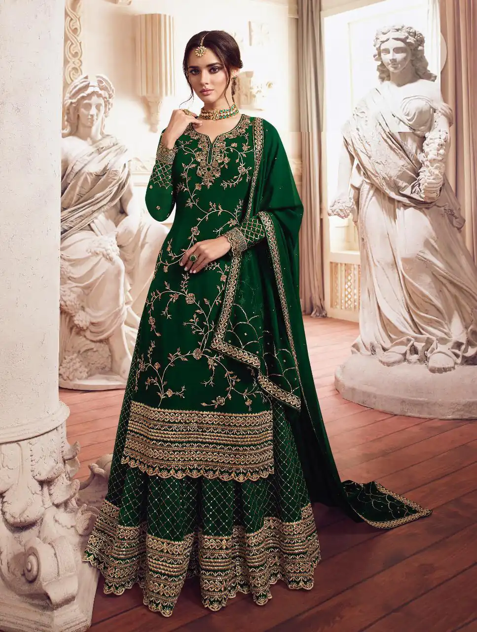 Green Georgette Embroidery Work Salwar Suit | Jump Suits, Salwar suit, Casual Suits, Creative suits, Designer Suits, Palazzo Suits, Party Wear Suits, Patiala Suits, Straight Suits
