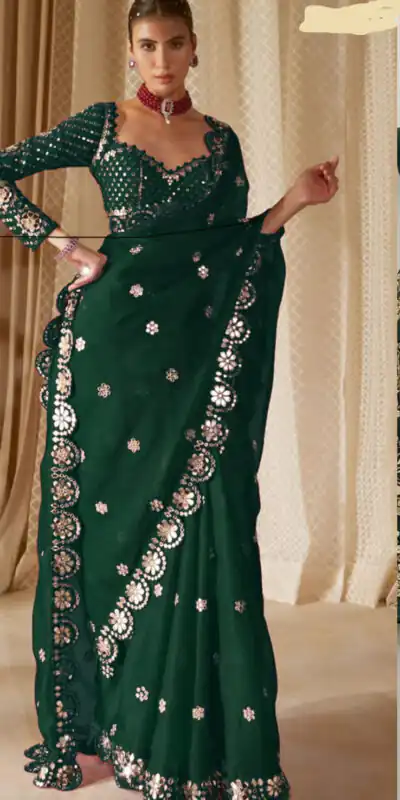 Green Georgette Mirror Sequence Work Saree | Sarees, Bollywood Sarees, Creative Sarees, Designer Sarees, Embroidered Sarees, Ethnic Saree, Modern Digital sarees, Party Wear Sarees
