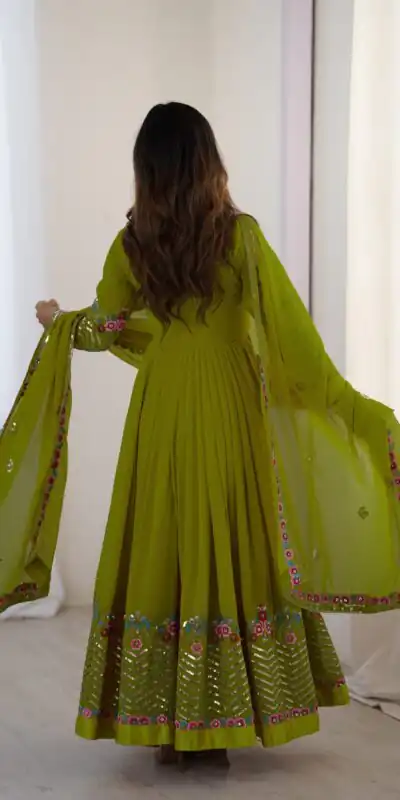 Green Georgette Multi Thread Work Gown | Jump Suits, Salwar suit, Casual Suits, Creative suits, Designer Suits, Palazzo Suits, Party Wear Suits, Patiala Suits, Straight Suits
