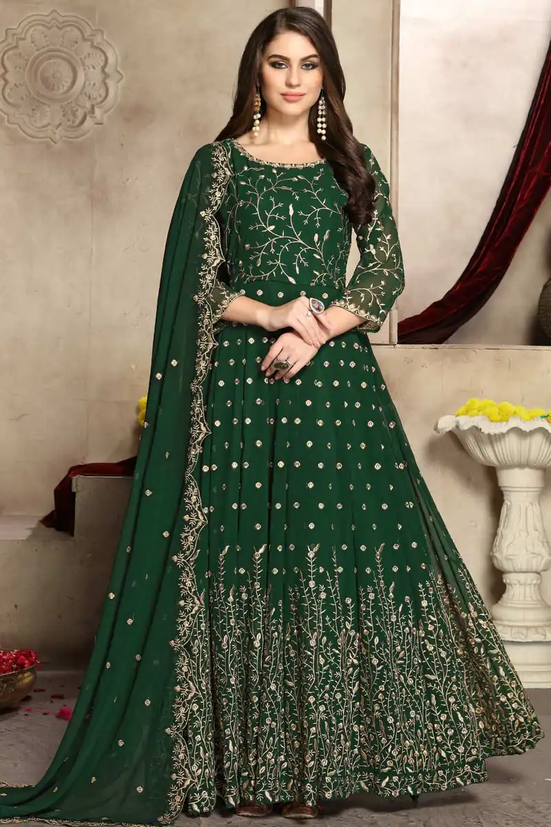 Green Georgette Multi Thread Zari Anarkali Suit | Anarkali Suits, Bollywood Anarkali, Creative-Anarkali, Designer Anarkali, Embroidered Anarkali, Party Wear Anarkali