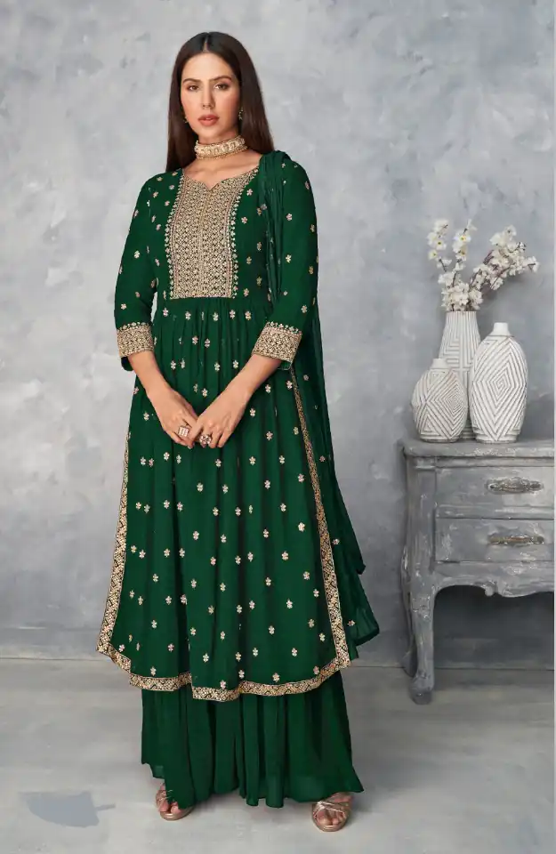 Green Georgette Sequence Work Salwar Suit | Jump Suits, Salwar suit, Casual Suits, Creative suits, Designer Suits, Palazzo Suits, Party Wear Suits, Patiala Suits, Straight Suits