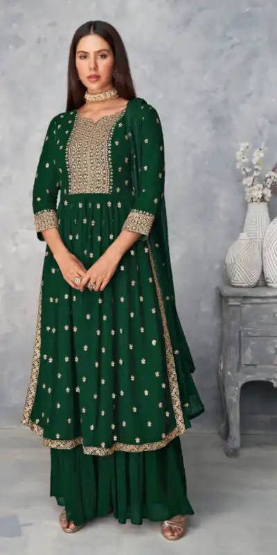 Green Georgette Sequence Work Salwar Suit | Jump Suits, Salwar suit, Casual Suits, Creative suits, Designer Suits, Palazzo Suits, Party Wear Suits, Patiala Suits, Straight Suits