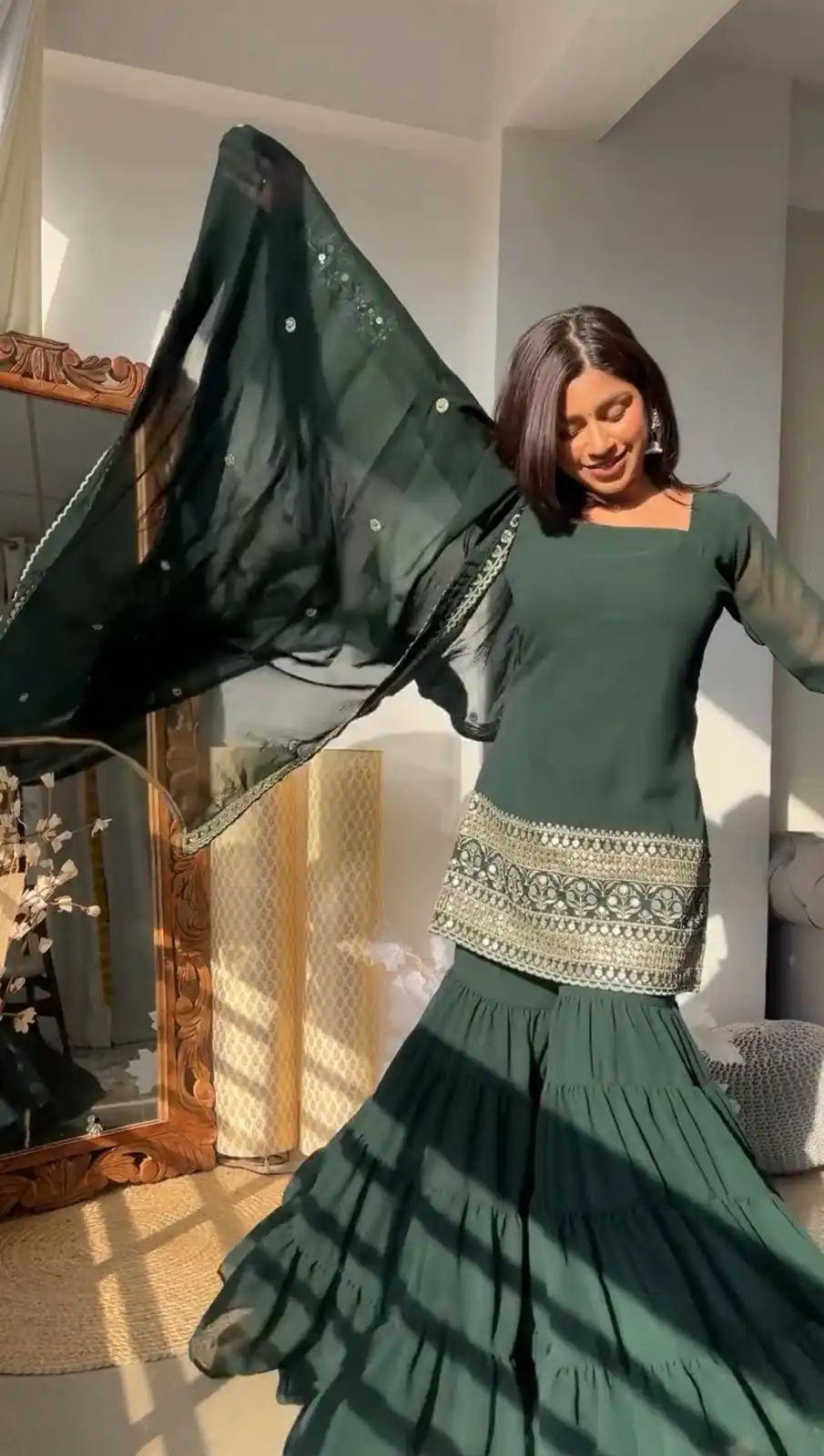 Green Georgette Thread Sequence Salwar Suit | Jump Suits, Salwar suit, Casual Suits, Creative suits, Designer Suits, Palazzo Suits, Party Wear Suits, Patiala Suits, Straight Suits