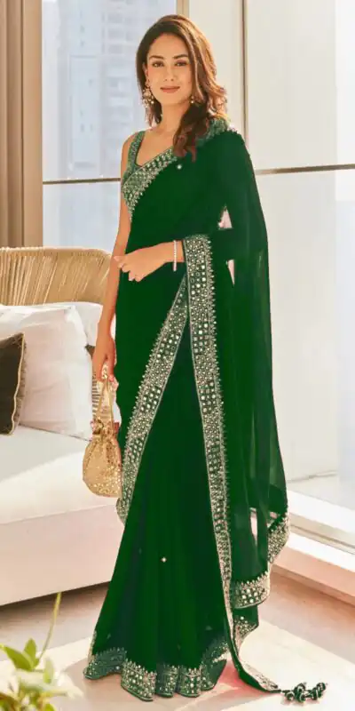 Green Georgette Thread Sequence Work Saree | Sarees, Bollywood Sarees, Creative Sarees, Designer Sarees, Embroidered Sarees, Ethnic Saree, Modern Digital sarees, Party Wear Sarees