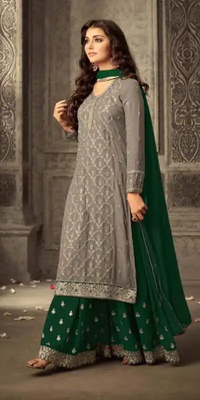 Green Georgette With Embroidery Work With Stone Salwar Suit | Jump Suits, Salwar suit, Casual Suits, Creative suits, Designer Suits, Palazzo Suits, Party Wear Suits, Patiala Suits, Straight Suits