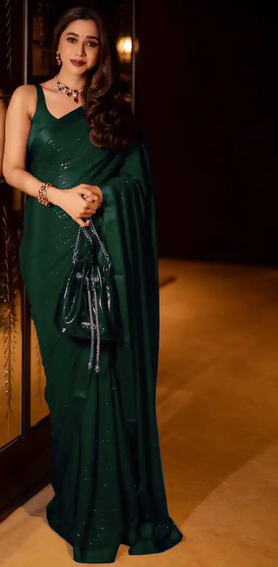 Green Georgette With Sequence Work Saree | Sarees, Bollywood Sarees, Creative Sarees, Designer Sarees, Embroidered Sarees, Ethnic Saree, Modern Digital sarees, Party Wear Sarees