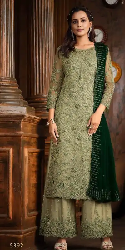 Green Heavy Net Coding Sequence Embroidery Salwar Suit | Salwar suit, Casual Suits, Creative suits, Designer Suits, Palazzo Suits, Party Wear Suits, Patiala Suits, Straight Suits
