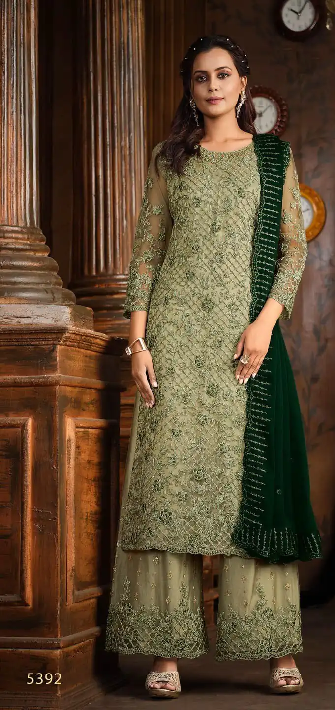 Green Heavy Net Coding Sequence Embroidery Salwar Suit | Salwar suit, Casual Suits, Creative suits, Designer Suits, Palazzo Suits, Party Wear Suits, Patiala Suits, Straight Suits