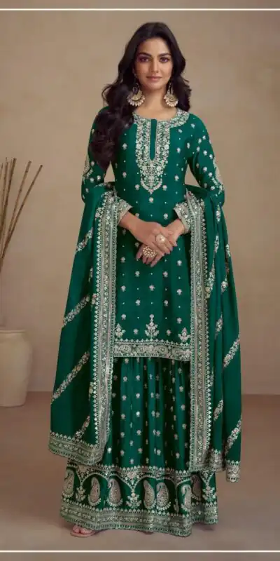 Green Heavy Semi Chinon Silk Codding Embroidery Salwar Suit | Jump Suits, Salwar suit, Casual Suits, Creative suits, Designer Suits, Palazzo Suits, Party Wear Suits, Patiala Suits, Straight Suits