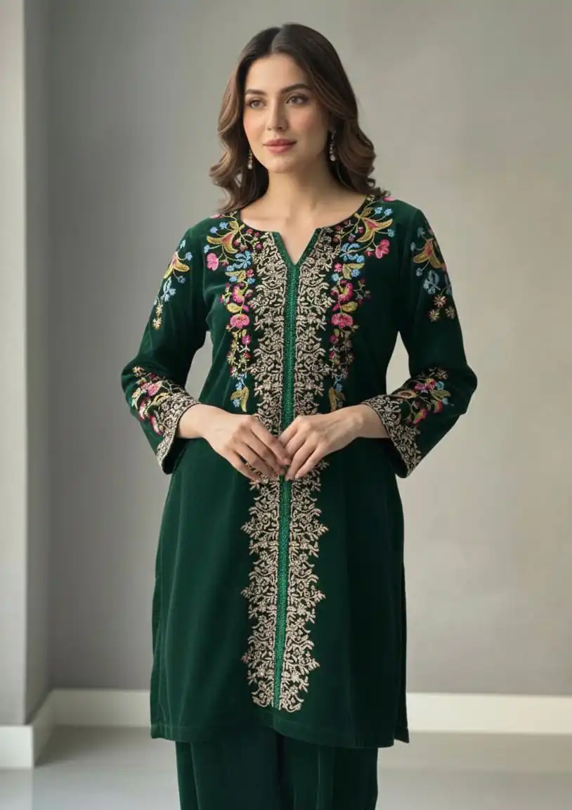 Green Heavy Velvet Embroidery Work Salwar Suit | Jump Suits, Salwar suit, Casual Suits, Creative suits, Designer Suits, Palazzo Suits, Party Wear Suits, Patiala Suits, Straight Suits