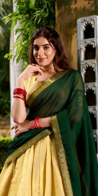 Green Kanchipuram Zari Lace Work Lehenga Choli | Lehenga, Bollywood Lehenga, Creative Lehenga, Designer Lehenga, Embroidered Lehenga, Party Wear Lehenga