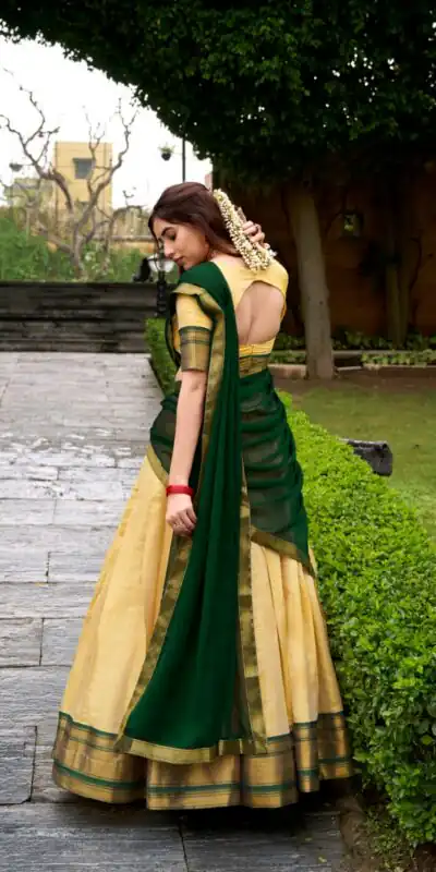 Green Kanchipuram Zari Lace Work Lehenga Choli | Lehenga, Bollywood Lehenga, Creative Lehenga, Designer Lehenga, Embroidered Lehenga, Party Wear Lehenga