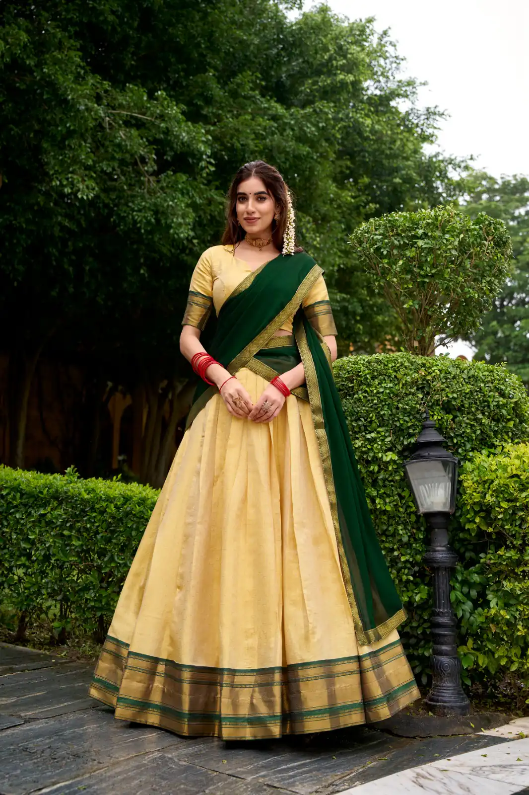 Green Kanchipuram Zari Lace Work Lehenga Choli | Lehenga, Bollywood Lehenga, Creative Lehenga, Designer Lehenga, Embroidered Lehenga, Party Wear Lehenga