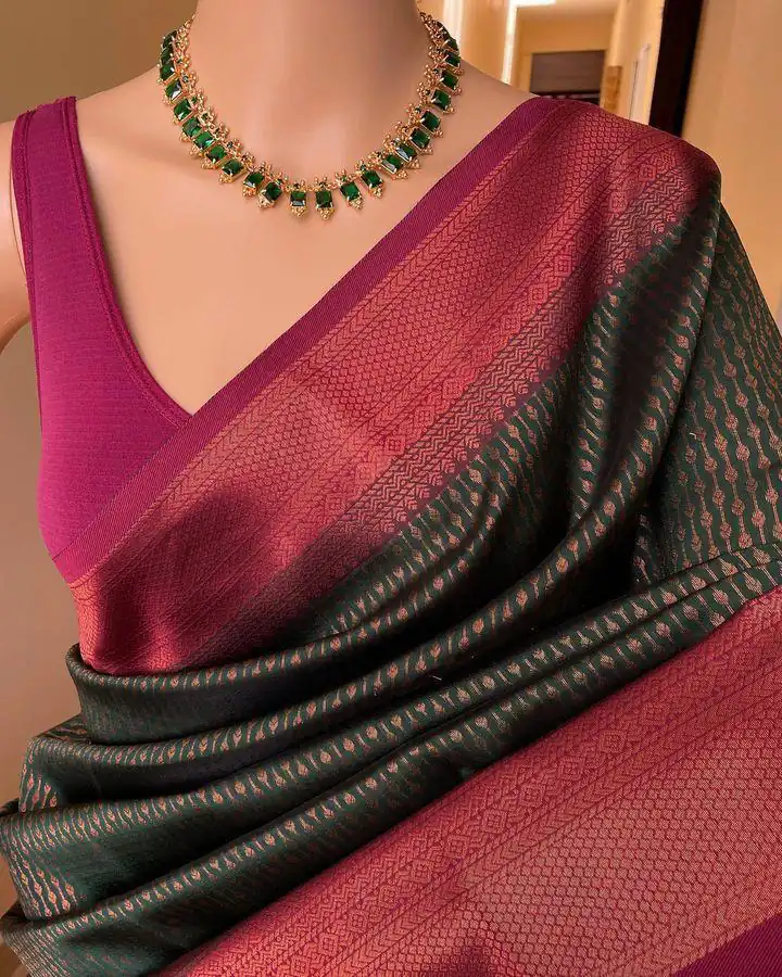 Green Lichi Silk Jacquard Border Lace Work Saree | Sarees, Bollywood Sarees, Creative Sarees, Designer Sarees, Embroidered Sarees, Ethnic Saree, Modern Digital sarees, Party Wear Sarees