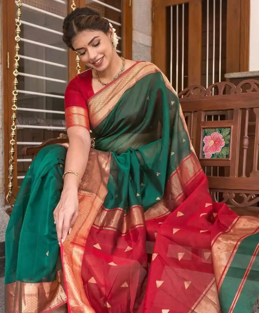 Green Lichi Silk Jacquard Border Saree | Sarees, Bollywood Sarees, Creative Sarees, Designer Sarees, Embroidered Sarees, Ethnic Saree, Modern Digital sarees, Party Wear Sarees