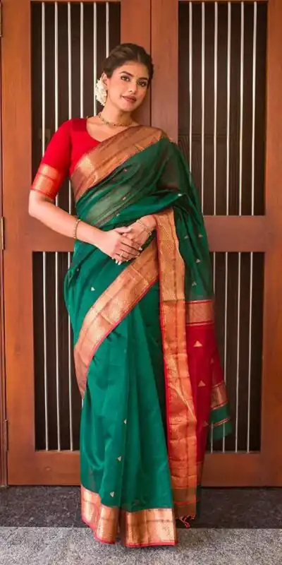 Green Lichi Silk Jacquard Border Saree | Sarees, Bollywood Sarees, Creative Sarees, Designer Sarees, Embroidered Sarees, Ethnic Saree, Modern Digital sarees, Party Wear Sarees